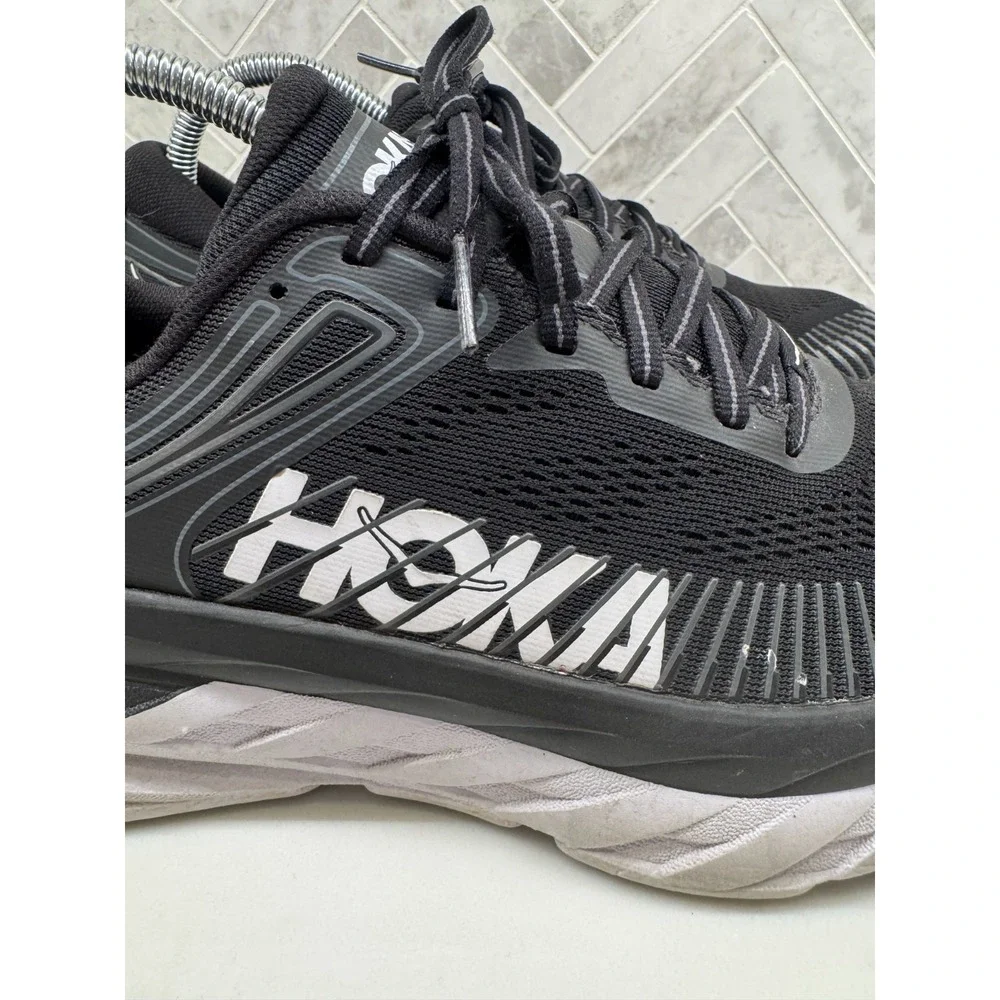 Hoka One One Bondi 7 Running Shoes Womens Size 8 Black White Lace Up Athletic